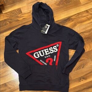 Guess hooded‎ sweatshirt boys size 16 oversized navy and red NWT